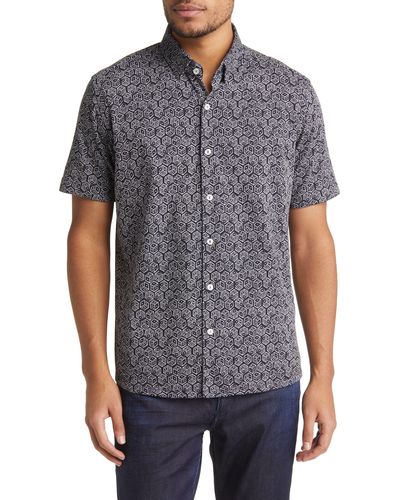 Stone Rose Dry Touch® Performance Dice Print Short Sleeve Button-up Shirt - Gray