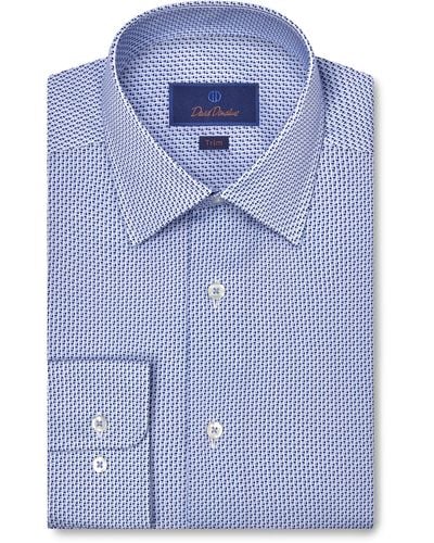 David Donahue Trim Fit Geometric Print Supima® Cotton Dress Shirt - Blue