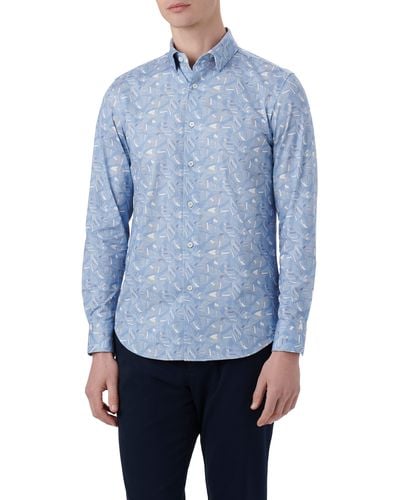 Bugatchi Ooohcotton® James Leaf Print Button-up Shirt - Blue
