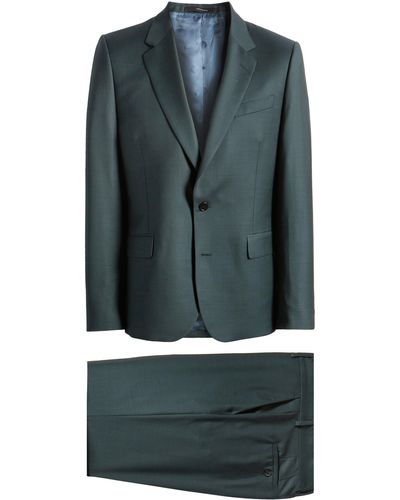 Paul Smith Tailored Fit Solid Green Wool Suit - Blue