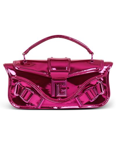 Balmain Blaze Mirror Leather Convertible Top Handle Bag - Purple