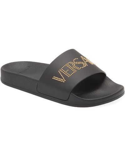 Versace Logo Studded Slide Sandal - Gray