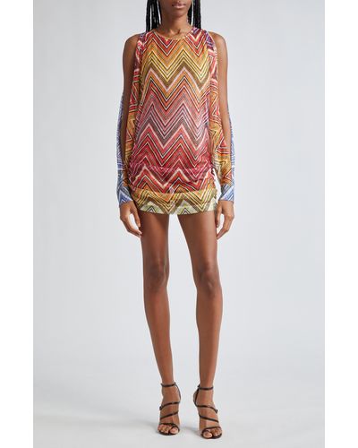 Missoni Exploded Chevron Long Sleeve Cover-up Dress - Pink