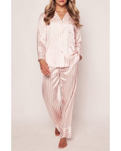 Petite Plume Stripe Mulberry Silk Pajamas - Pink