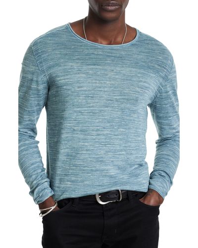 John Varvatos Omar Space Dye Linen Blend Crewneck Sweater - Blue