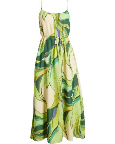 Sam Edelman Painted Palm Tie Waist Trapeze Dress - Green