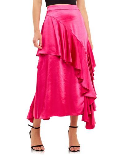 Endless Rose Waterfall Ruffle Satin Maxi Skirt - Pink