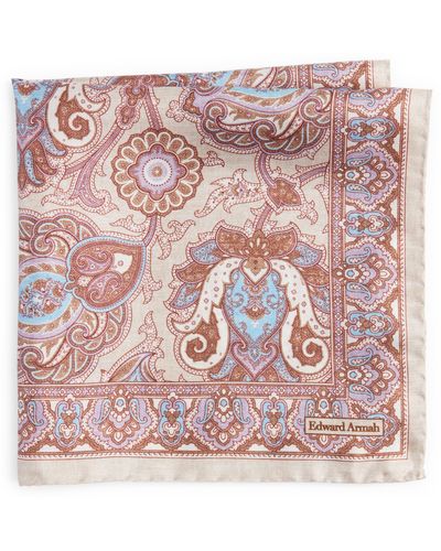 Edward Armah Persian Print Silk Pocket Square - Pink