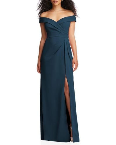 After Six Off The Shoulder Crepe Gown - Blue