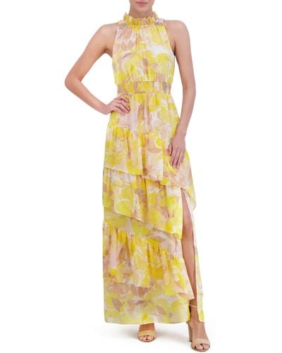 Eliza J Floral Tiered Maxi Dress - Yellow