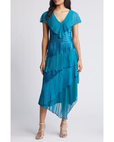 Komarov Flutter Sleeve Asymmetric Gown - Blue