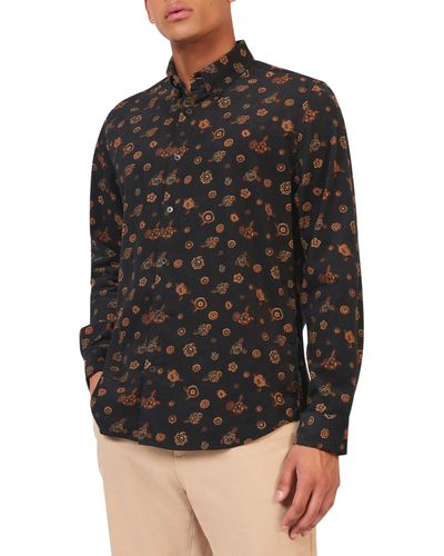 Ben Sherman Floral Corduroy Button-down Shirt - Black