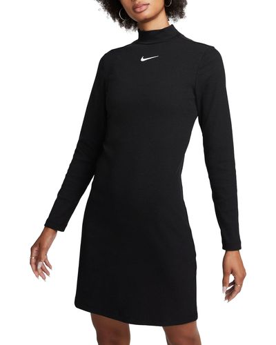 Nike Sportswear Swoosh Mock Neck Long Sleeve Minidress - Black