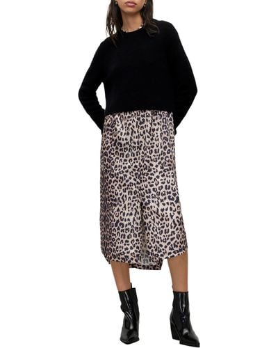AllSaints Angelina Leopard Print Long Sleeve Sweater And Sleeveless Dress Set - Black