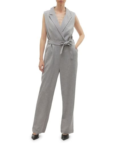 Vero Moda Yolanda Sleeveless Belted Jumpsuit - Gray