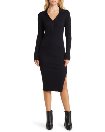 Vero Moda Milla Long Sleeve Body-con Rib Sweater Dress - Black