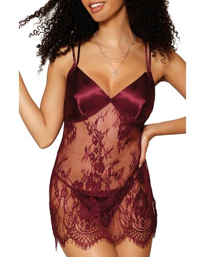 Dreamgirl Lace Chemise & G-string Set - Red