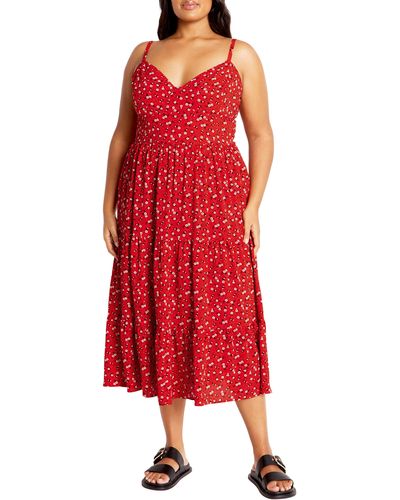 City Chic Ditsy Floral Midi Sundress - Red