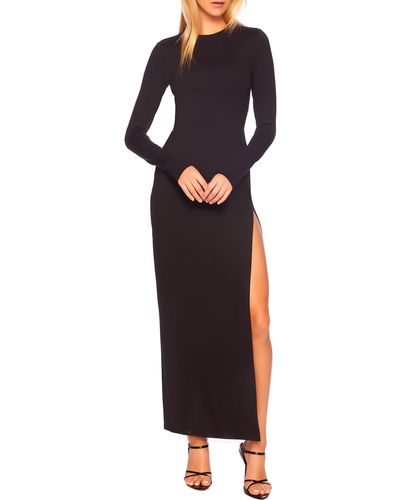 Susana Monaco Slit Hem Long Sleeve Maxi Dress - Black