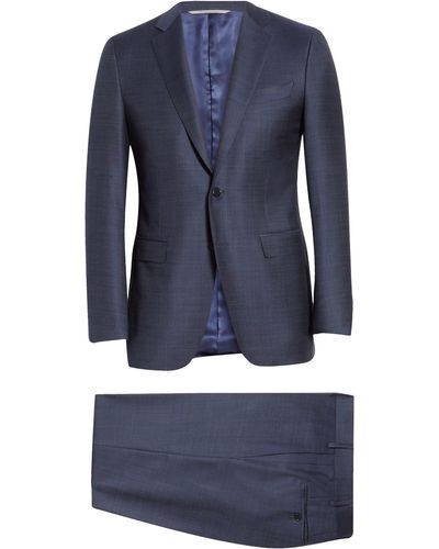 Canali Milano Trim Fit Solid Wool Suit - Blue