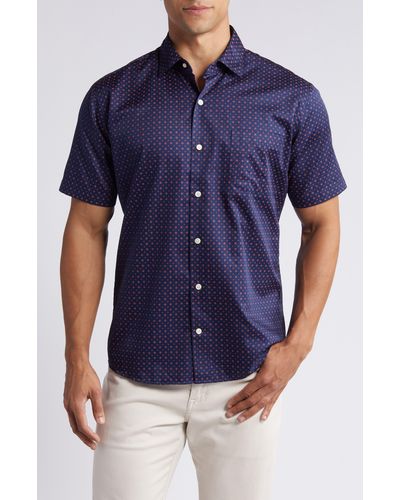 Peter Millar Palmico Neat Short Sleeve Cotton Button-up Shirt - Blue