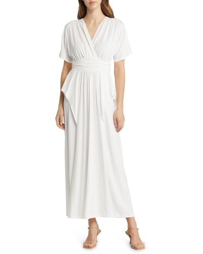 Kiyonna Indie Surplice V-neck Maxi Dress - White