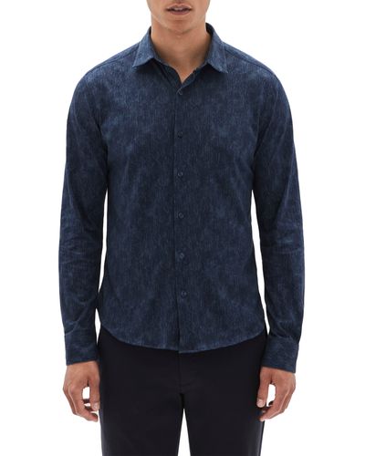 Robert Barakett Rockglen Chevron Stripe Cotton Knit Button-up Shirt - Blue