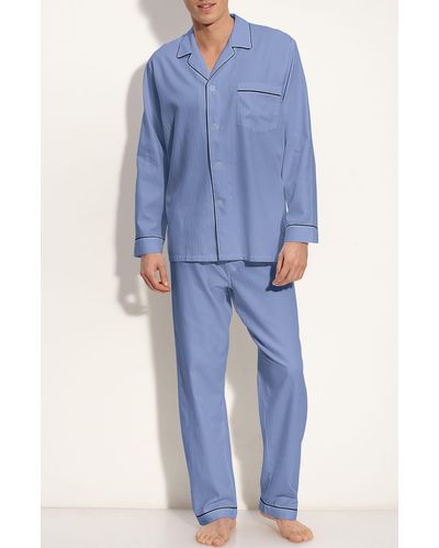 Majestic International Herringbone Cotton Pajamas - Blue