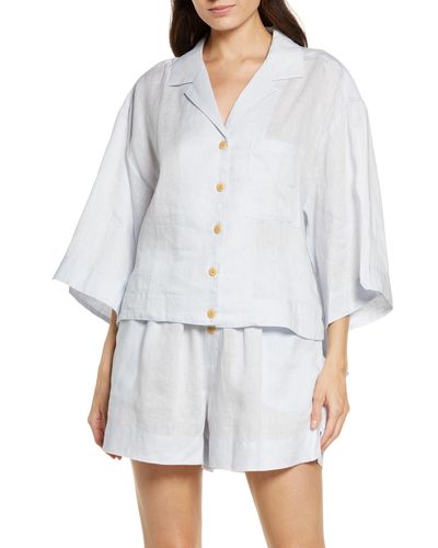 Homebodii Riviera Linen Short Pajamas - White