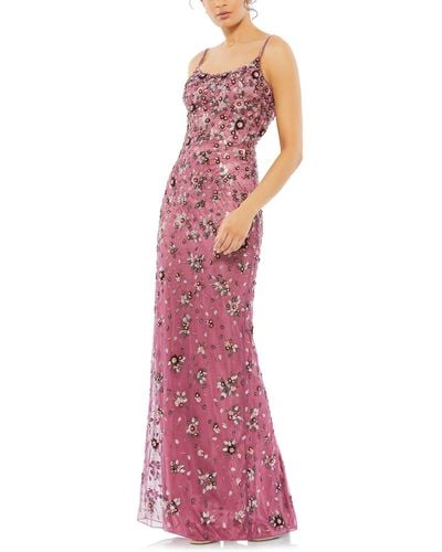 Mac Duggal Floral Beaded Column Gown - Multicolor