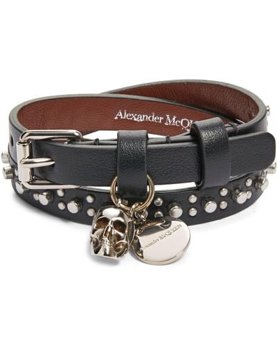 Alexander McQueen Leather Wrap Bracelet - Black