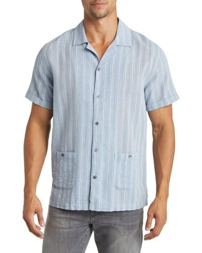 Rails Vice Stripe Cuban Collar Short Sleeve Button-up Shirt - Blue