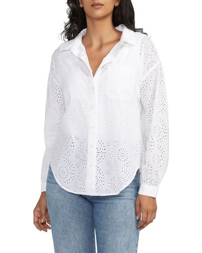 Jag Jeans Relaxed Cotton Eyelet Button-up Shirt - White