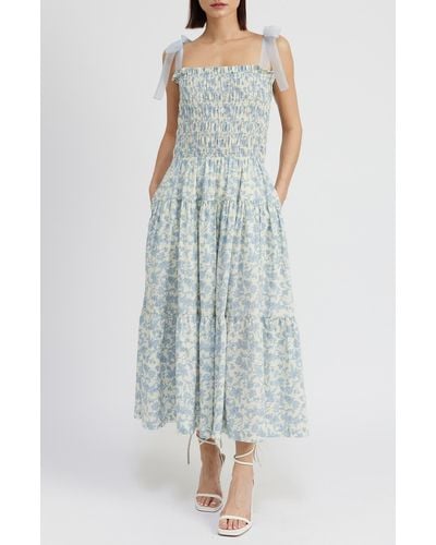 En Saison Egret Floral Cotton Maxi Dress - Blue