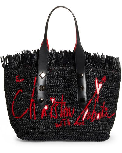 Christian Louboutin Large Cabata Metallic Straw Spikes Multicolor Tote