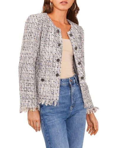 Vince Camuto Double Breasted Crop Tweed Jacket - White