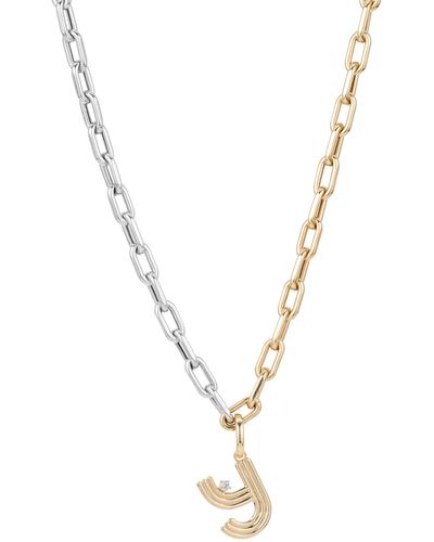 Adina Reyter Two-tone Paperclip Chain Diamond Initial Pendant Necklace - Metallic