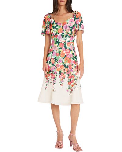 Maggy London Floral Sweetheart Neck Dress - Red