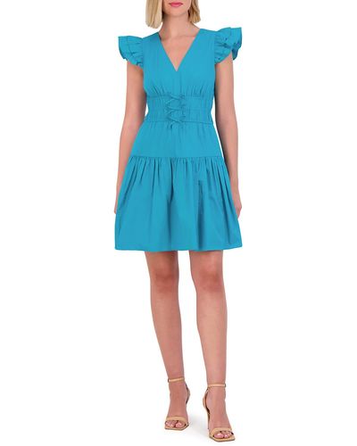 Vince Camuto Ruffle Sleeve Tiered Cotton Dress - Blue