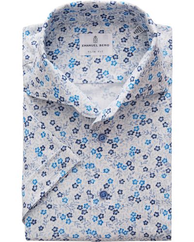 Emanuel Berg Floral Short Sleeve Knit Button-up Shirt - Blue