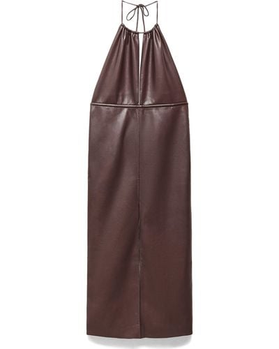Mango Faux Leather Halter Dress - Brown