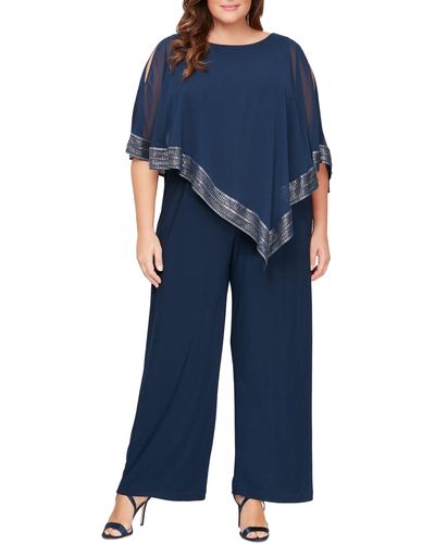 Sl Fashions Foil Trim Asymmetric Popover Jumpsuit - Blue
