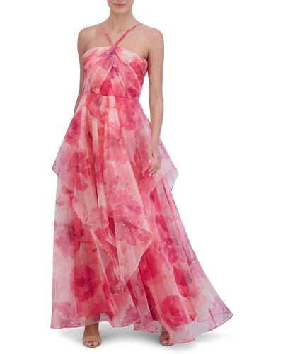 Eliza J Floral A-line Chiffon Gown - Pink