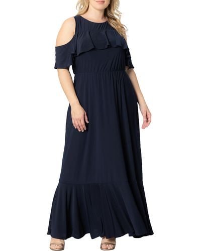 Kiyonna Piper Cold Shoulder Dress - Blue