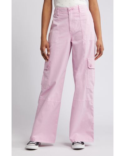 BP. Twill Wide Leg Cargo Pants - Pink