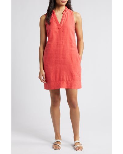 Tommy Bahama Two Palms Double Ruffle Linen Dress - Red
