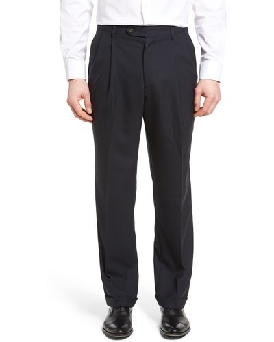 Berle Lightweight Plain Weave Pleated Classic Fit Pants - Black
