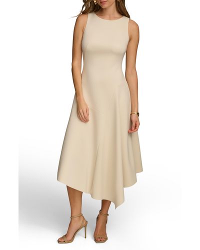 Donna Karan Asymmetric Sleeveless Fit & Flare Dress - Natural