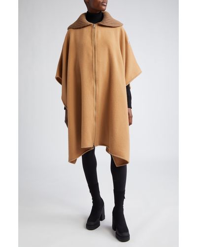 Moncler Mixed Media Wool Cape - Brown
