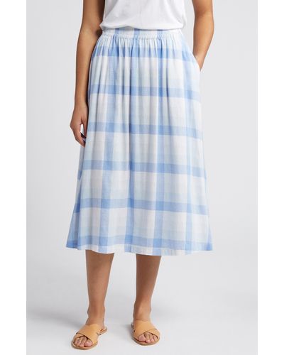 Caslon Caslon(r) Check Linen Blend Midi Skirt - Blue